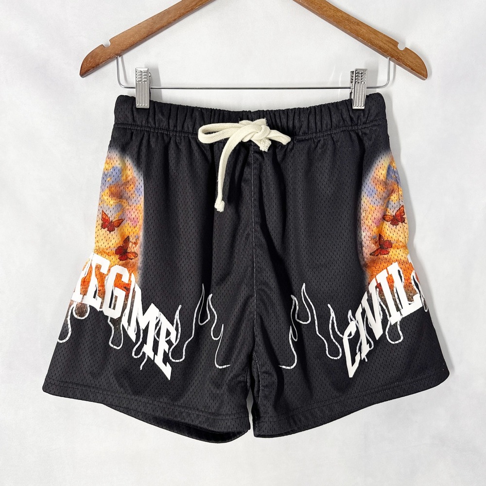 Civil Regime Butterfly Flame Graphic Black Mesh Shorts Women's Size Small